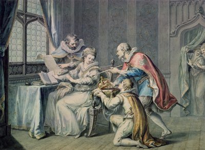 I duchi di Northumberland e Suffolk pregano Lady Jane Grey di accettare la corona da Giovanni Battista Cipriani